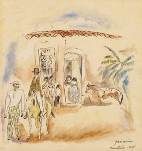 Landskap med figurer, Havana, 1915 (wc på papir) av Jules Pascin