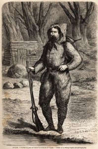Portrett av doktor Henri (Heinrich) Barth (1821-1865), tysk oppdagelsesreisende, i reisedrakt. Tegning av Jules Pelcoq, for å illustrere reisen 1849-1855, til sentrum av Afrika, av Dr. Henri Barth. Gravering i "" Le tour du monde, nouveau journal des vo
