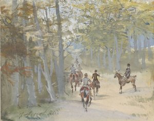 Skoglandskap med ryttere av Jules baron Finot