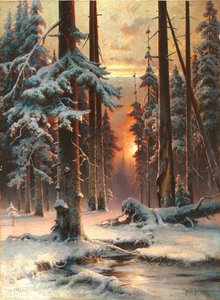Vintersolnedgang i granskogen, 1889