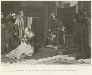 Baldwin of the Hatchet administrerer rettferdighet i Flandern (gravyr) av Juliaan de Vriendt