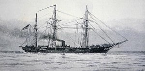 US Sloop of War "Kearsage" fra den føderale marinen (gravering) av Julian Oliver (after) Davidson
