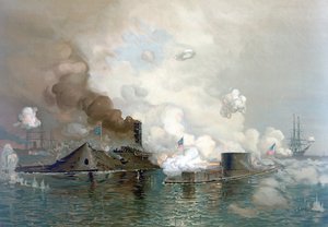 The Monitor and Merrimac, 9. mars 1862, pub.1886