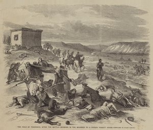The Field of Tchernaya, etter slaget, bringer de sårede inn til et fransk Picquet-hus av Julian Portch