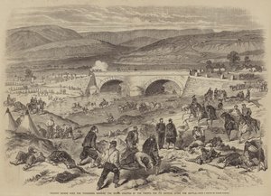 Traktir-broen over Tchernaya, som viser verkene som ble reist av franskmennene for deres forsvar etter slaget