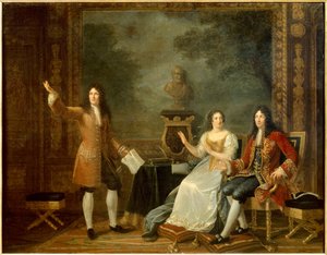 Jean Racine (1639-1699) leser "" Athalie"" før Louis XIV (1638-1715) og Francoise d