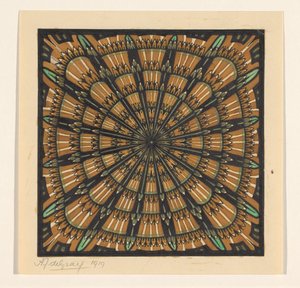 Design for et firkantet teppe av Julie de Graag (signed by artist)