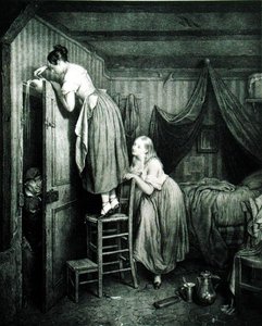 The Nosy Parker Punished, gravert av Alphonse Leon Noel (1807-84) (trykk) av Julien (after) Vallou de Villeneuve