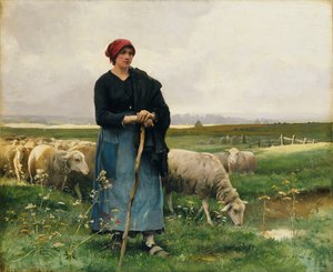 En gjeterinne med flokken sin,