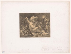Amor og putti skjerper pilene sine Les Preparatifs de la guerre av Julien Leopold Boilly