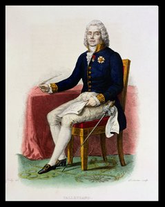 Portrett av Charles Maurice de Talleyrand-Perigord (1754-1838) ved skrivebordet hans, illustrasjon fra 