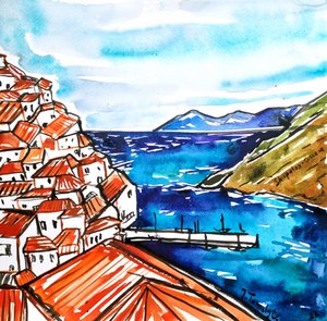 En livlig gresk kystlandsby av Julija Belickienė