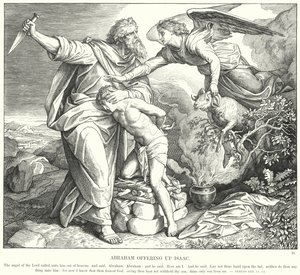 Abraham ofrer Isak (gravering) av Julius (after) Schnorr von Carolsfeld