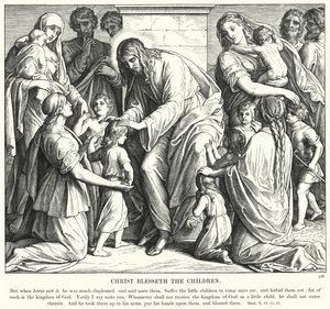 Kristus velsigner barna (gravering) av Julius (after) Schnorr von Carolsfeld