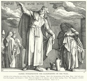 Daniel tolker håndskriften på veggen (gravering) av Julius (after) Schnorr von Carolsfeld