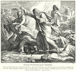 Elijah overbeviser Baals profeter (gravering) av Julius (after) Schnorr von Carolsfeld