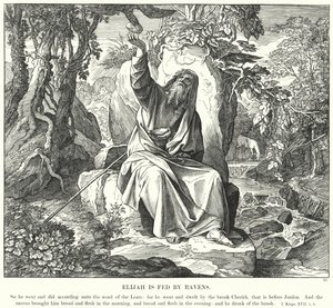 Elijah blir matet av ravner (gravering) av Julius (after) Schnorr von Carolsfeld
