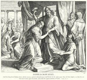 Esther er gjort til dronning (gravering) av Julius (after) Schnorr von Carolsfeld