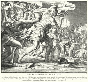 Gideons seier over midianittene (gravering) av Julius (after) Schnorr von Carolsfeld