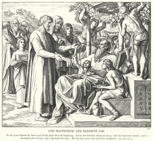Gud opphøyer og velsigner Job (gravering) av Julius (after) Schnorr von Carolsfeld