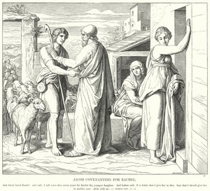 Jacob Covenanting for Rachel (gravering) av Julius (after) Schnorr von Carolsfeld