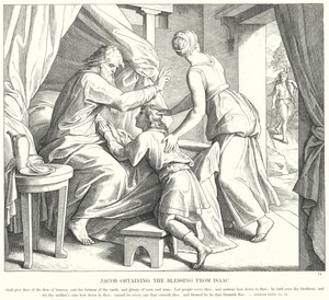 Jakob får velsignelsen fra Isak (gravering) av Julius (after) Schnorr von Carolsfeld