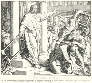 Jesus renser templet (gravering) av Julius (after) Schnorr von Carolsfeld