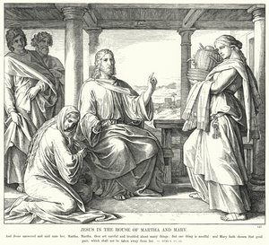 Jesus i huset til Marta og Maria (gravering) av Julius (after) Schnorr von Carolsfeld