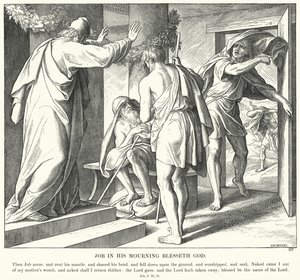 Job i sin sorg velsigner Gud (gravering) av Julius (after) Schnorr von Carolsfeld