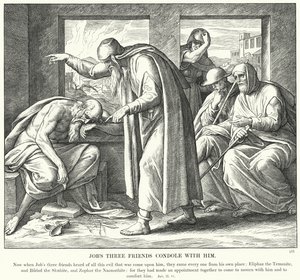 Jobs tre venner kondolerer med ham (gravering) av Julius (after) Schnorr von Carolsfeld