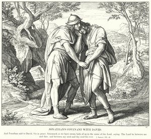 Jonathans pakt med David (gravering) av Julius (after) Schnorr von Carolsfeld