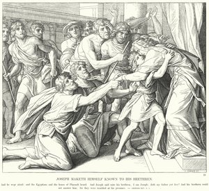 Joseph gjør seg kjent for sine brødre (gravering) av Julius (after) Schnorr von Carolsfeld