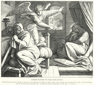 Joseph advarte om å flykte til Egypt (gravering) av Julius (after) Schnorr von Carolsfeld