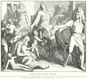 Josef er avansert av farao (gravering) av Julius (after) Schnorr von Carolsfeld