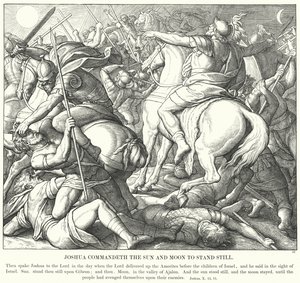 Joshua befaler solen og månen å stå stille (gravering) av Julius (after) Schnorr von Carolsfeld