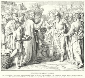 Melkisedek velsigner Abram (gravering) av Julius (after) Schnorr von Carolsfeld