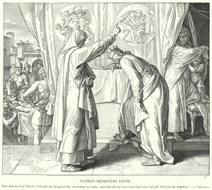Nathan som irettesetter David (gravering) av Julius (after) Schnorr von Carolsfeld
