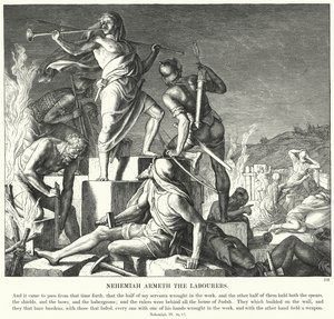 Arbeiderne Nehemiah Armeth (gravering) av Julius (after) Schnorr von Carolsfeld