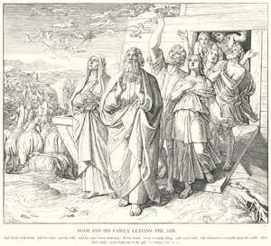Noah og hans familie forlater arken (gravering) av Julius (after) Schnorr von Carolsfeld