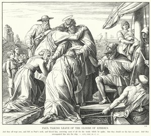 Paulus tar avskjed med de eldste i Efesos (gravering) av Julius (after) Schnorr von Carolsfeld