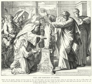 Paulus og Barnabas i Lystra (gravering) av Julius (after) Schnorr von Carolsfeld