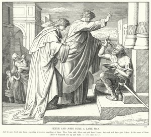 Peter og John helbreder en halt mann (gravering) av Julius (after) Schnorr von Carolsfeld