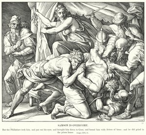 Samson er overvunnet (gravering) av Julius (after) Schnorr von Carolsfeld