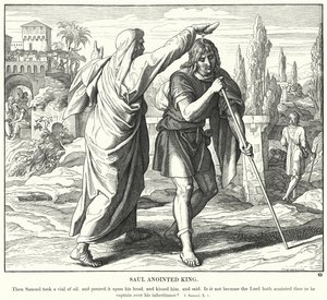 Saul salvet konge (gravering) av Julius (after) Schnorr von Carolsfeld