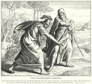 Sauls detronisering forutsagt (gravering) av Julius (after) Schnorr von Carolsfeld