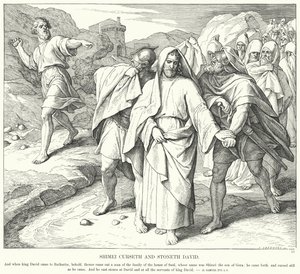 Shimei Curseth og Stoneth David (gravering) av Julius (after) Schnorr von Carolsfeld