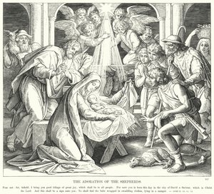 Hyrdenes tilbedelse (gravering) av Julius (after) Schnorr von Carolsfeld