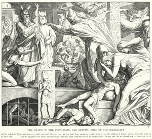 Den førstefødtes død, og frigjøring av israelittene (gravering) av Julius (after) Schnorr von Carolsfeld