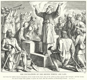 Grunnlaget til det andre tempelet er lagt (gravering) av Julius (after) Schnorr von Carolsfeld