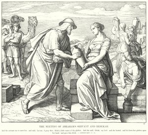 Møtet mellom Abrahams tjener og Rebekka (gravering) av Julius (after) Schnorr von Carolsfeld
